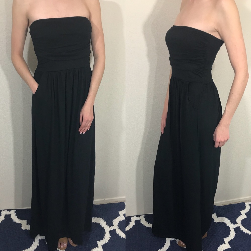 LAST L Black Maxi Dress w Pockets - Picture 3 of 6